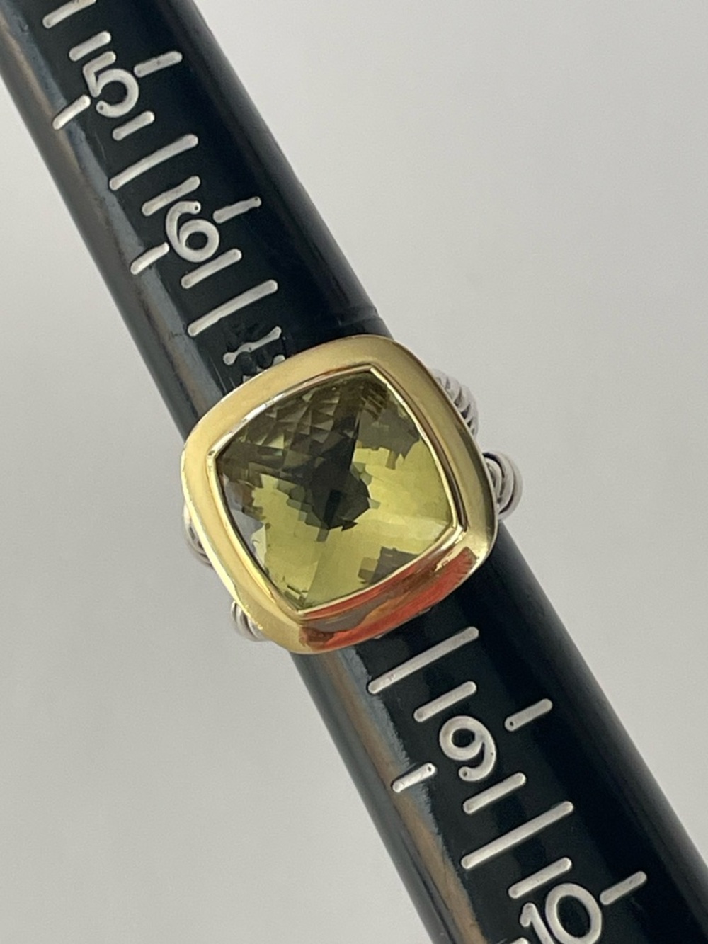 David Yurman, Sterling &  18k gold classic 14mm lemon citrine Albion ring - Picture 9 of 11